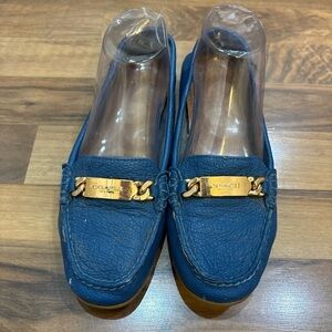 Coach olive pebble grain leather blue loafers